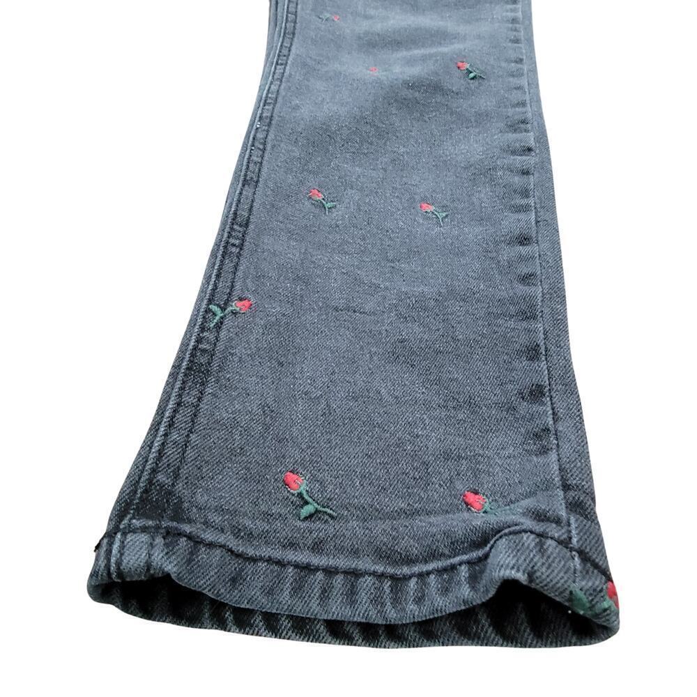 TINSEL DENIM COUTURE Dark Grey Washed Rose Embroidered Jeans Womens 27 Retro - Picture 6 of 14